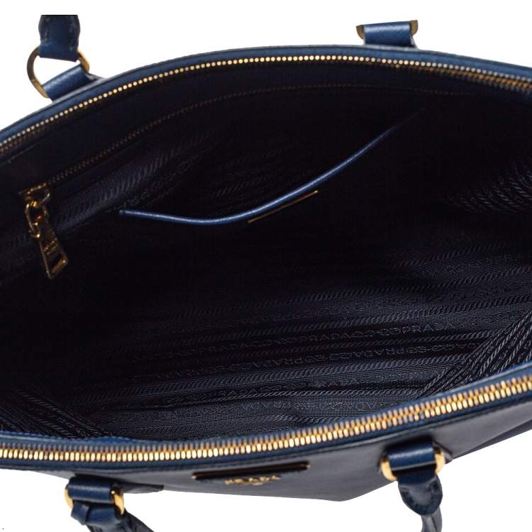 Pre Owned Prada Blue Saffiano Lux Leather Large Double Zip Tote