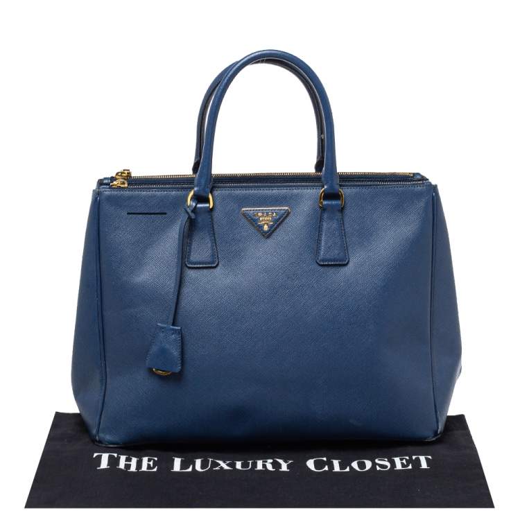Pre Owned Prada Blue Saffiano Lux Leather Large Double Zip Tote