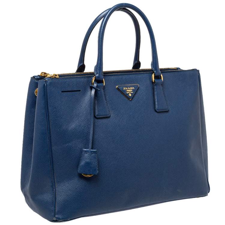 Pre Owned Prada Blue Saffiano Lux Leather Large Double Zip Tote