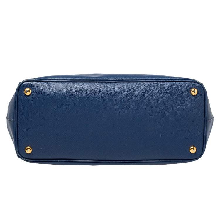 Pre Owned Prada Blue Saffiano Lux Leather Large Double Zip Tote