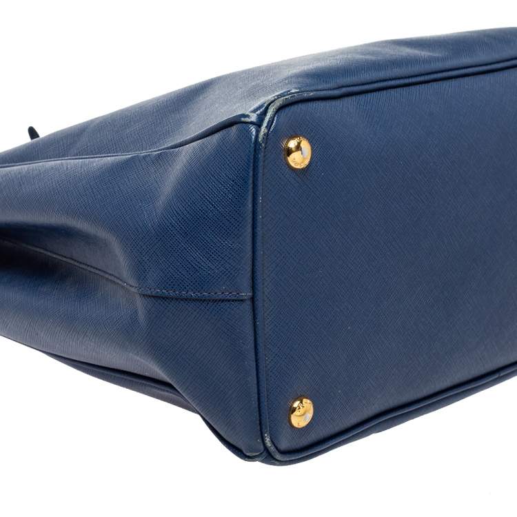Pre Owned Prada Blue Saffiano Lux Leather Large Double Zip Tote