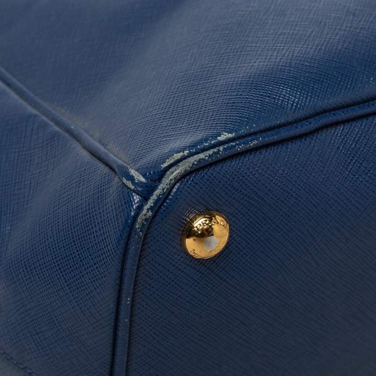 Pre Owned Prada Blue Saffiano Lux Leather Large Double Zip Tote