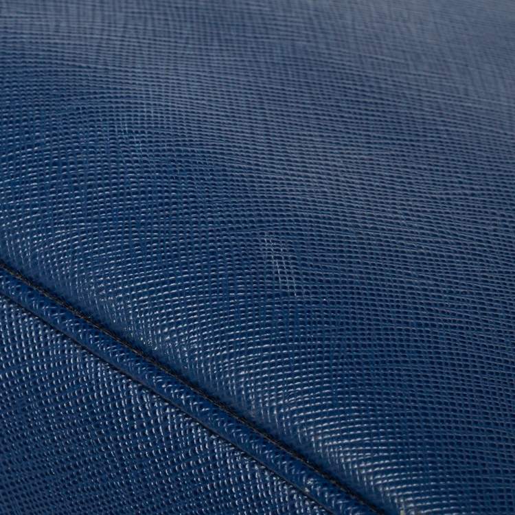 Pre Owned Prada Blue Saffiano Lux Leather Large Double Zip Tote