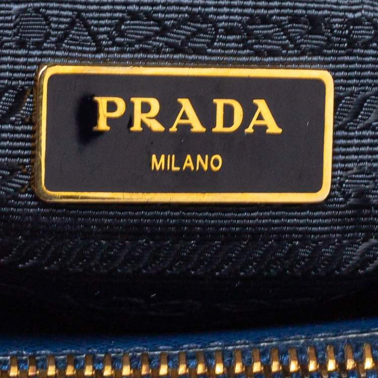 Pre Owned Prada Blue Saffiano Lux Leather Large Double Zip Tote