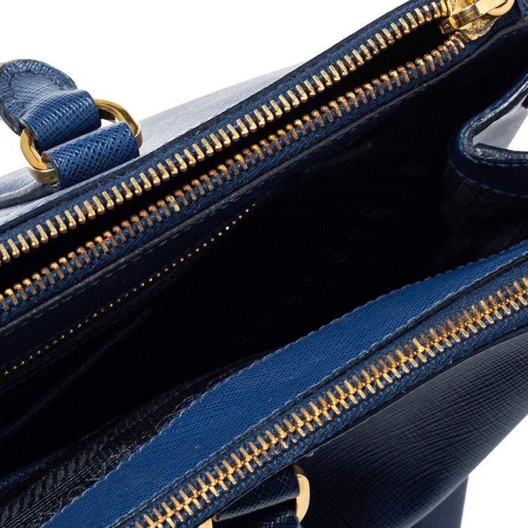 Pre Owned Prada Blue Saffiano Lux Leather Large Double Zip Tote