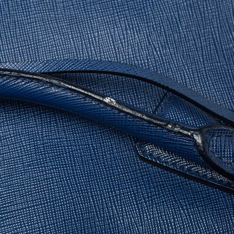 Pre Owned Prada Blue Saffiano Lux Leather Large Double Zip Tote