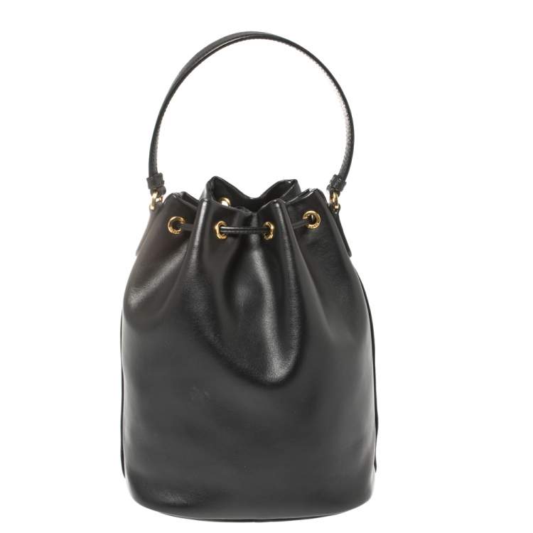 Pre Owned Prada Black Leather Duet Bucket Shoulder Bag 