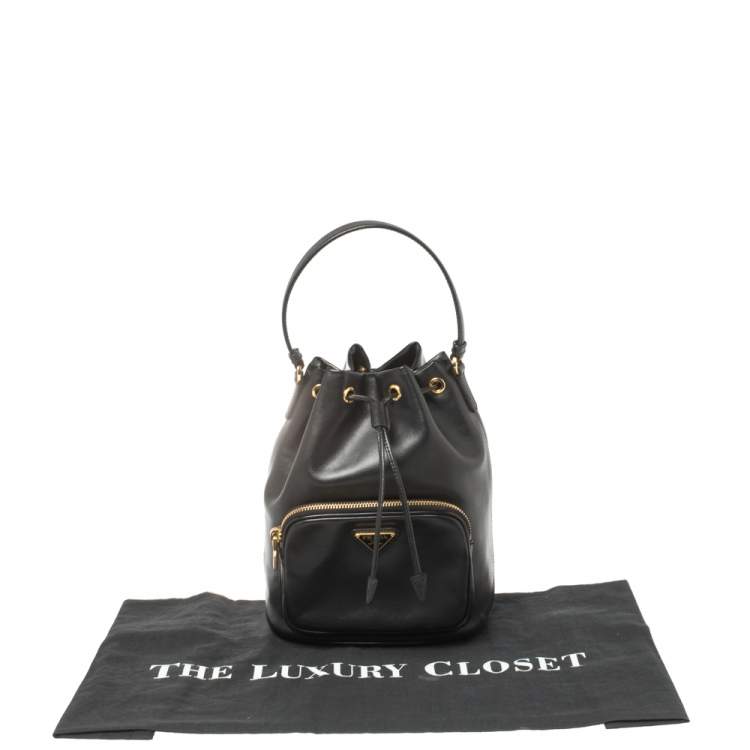 Pre Owned Prada Black Leather Duet Bucket Shoulder Bag 