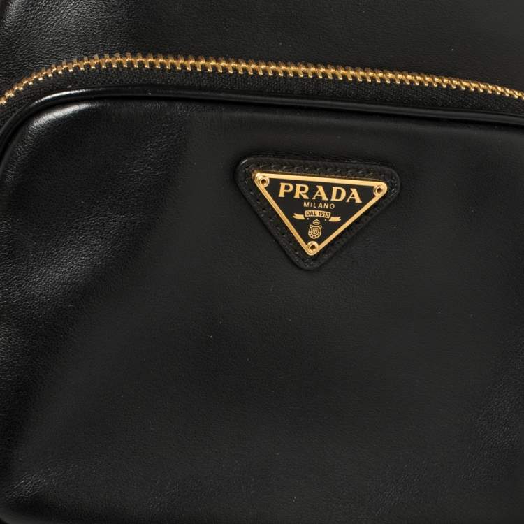 Pre Owned Prada Black Leather Duet Bucket Shoulder Bag 