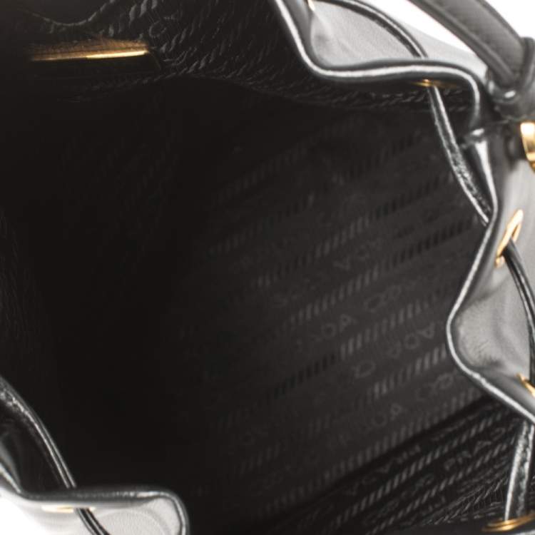Pre Owned Prada Black Leather Duet Bucket Shoulder Bag 