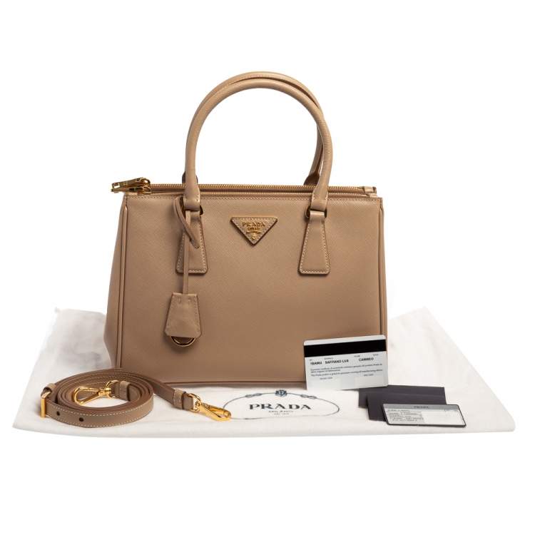 Pre Owned Prada Beige Saffiano Lux Leather Small Galleria Tote