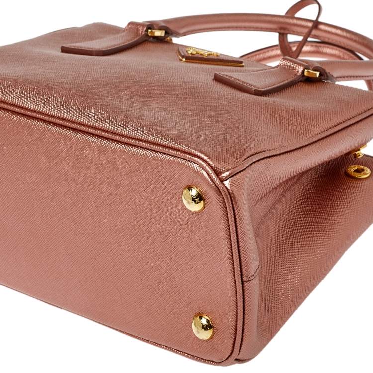 Pre Owned Prada Metallic Pink Saffiano Lux Leather Mini Galleria Tote