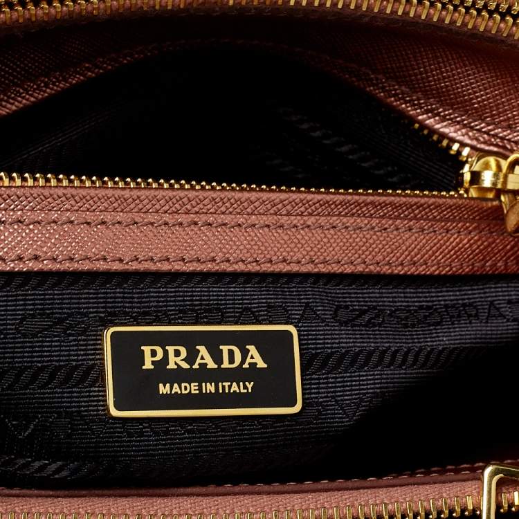 Pre Owned Prada Metallic Pink Saffiano Lux Leather Mini Galleria Tote