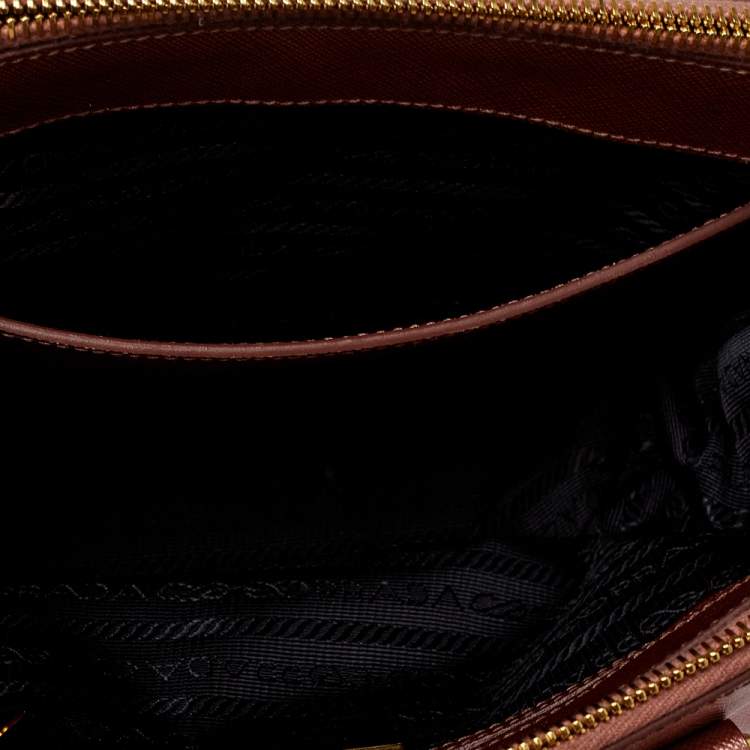 Pre Owned Prada Metallic Pink Saffiano Lux Leather Mini Galleria Tote