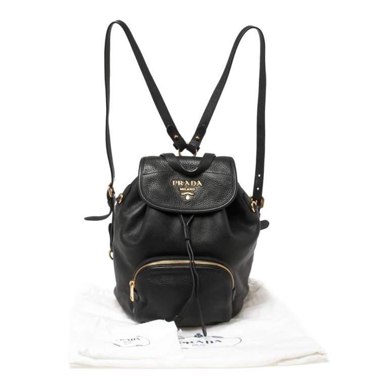 Pre Owned Prada Black Leather Drawstring Backpack