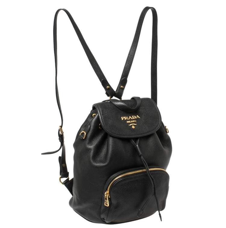 Pre Owned Prada Black Leather Drawstring Backpack