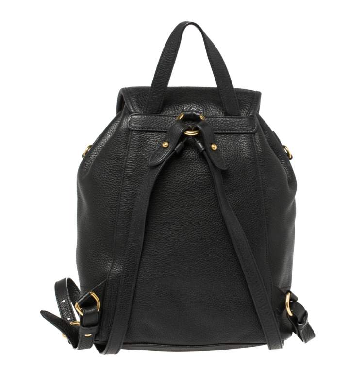 Pre Owned Prada Black Leather Drawstring Backpack