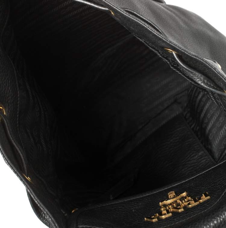 Pre Owned Prada Black Leather Drawstring Backpack