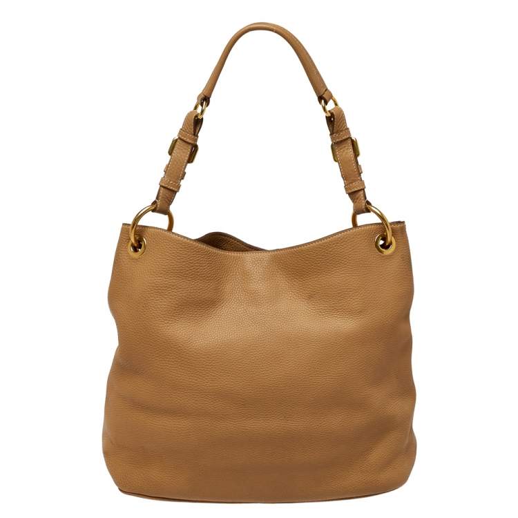 Pre Owned Prada Beige Vitello Daino Leather Hobo
