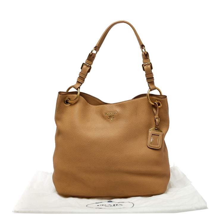 Pre Owned Prada Beige Vitello Daino Leather Hobo
