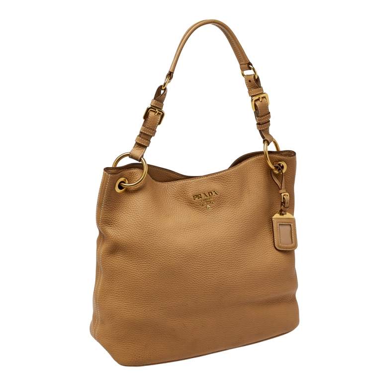 Pre Owned Prada Beige Vitello Daino Leather Hobo