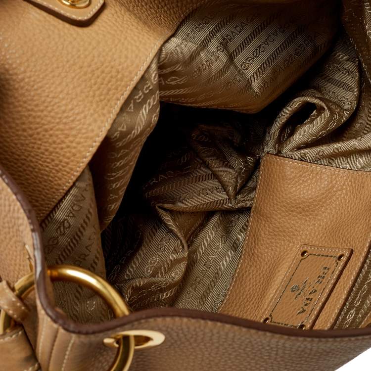 Pre Owned Prada Beige Vitello Daino Leather Hobo