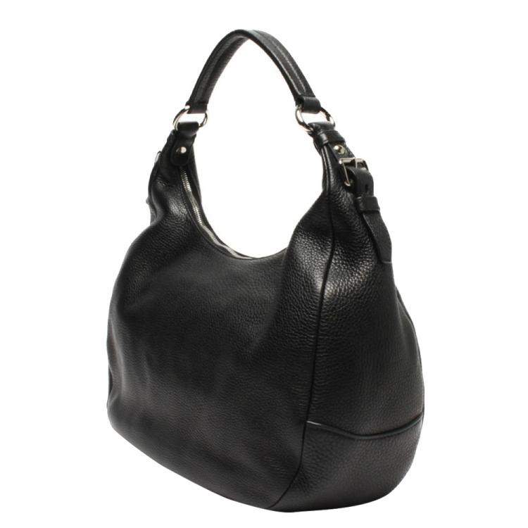 Pre Owned Prada Black Leather Vitello Daino Hobo Bag