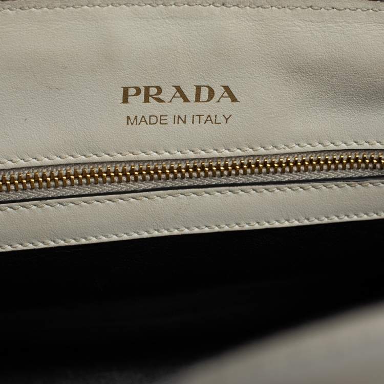 Pre Owned Prada Beige/White Leather and Snakeskin Bibliotheque Tote