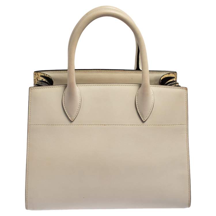 Pre Owned Prada Beige/White Leather and Snakeskin Bibliotheque Tote