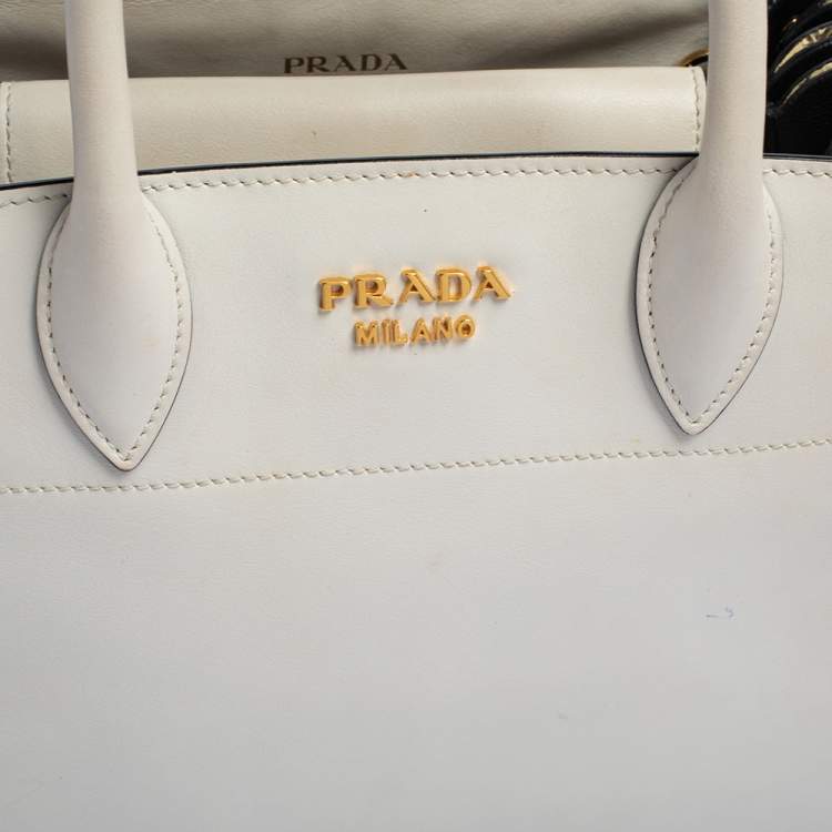 Pre Owned Prada Beige/White Leather and Snakeskin Bibliotheque Tote