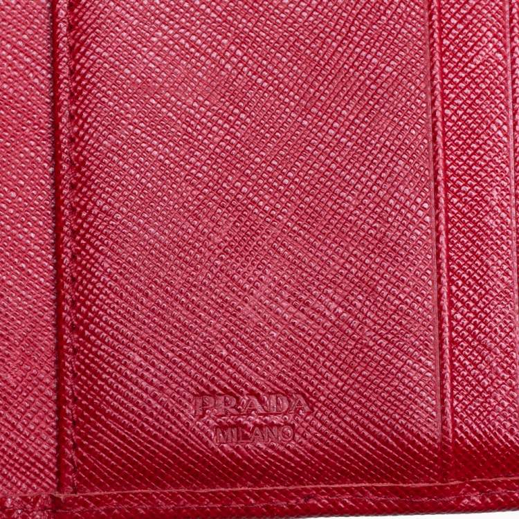 Pre Owned Prada Red Saffiano Leather Tri Fold Wallet 