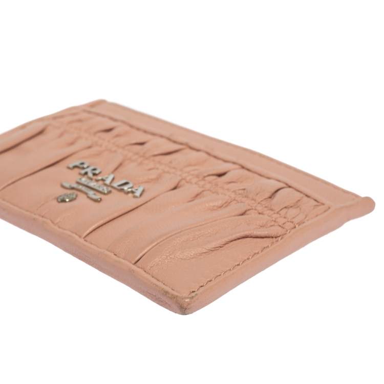 Pre Owned Prada Pink Nappa Gaufre Leather Card Holder