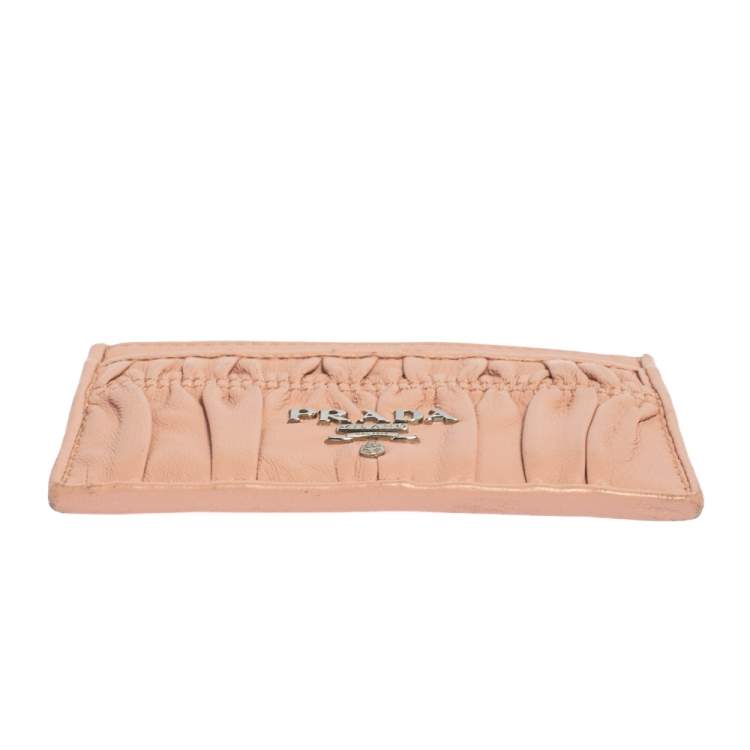 Pre Owned Prada Pink Nappa Gaufre Leather Card Holder