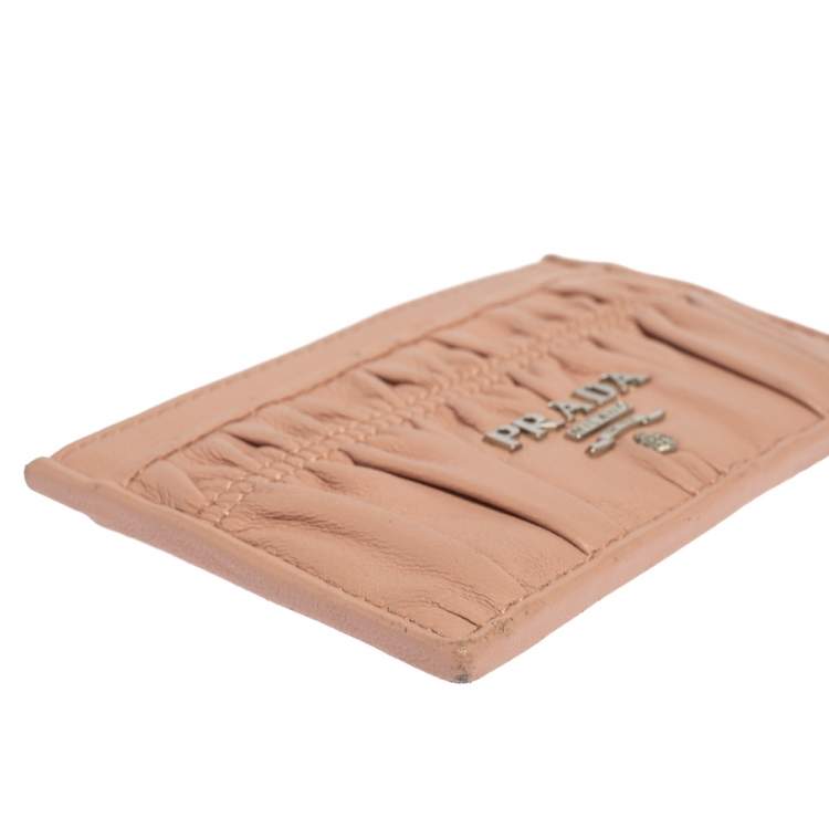 Pre Owned Prada Pink Nappa Gaufre Leather Card Holder