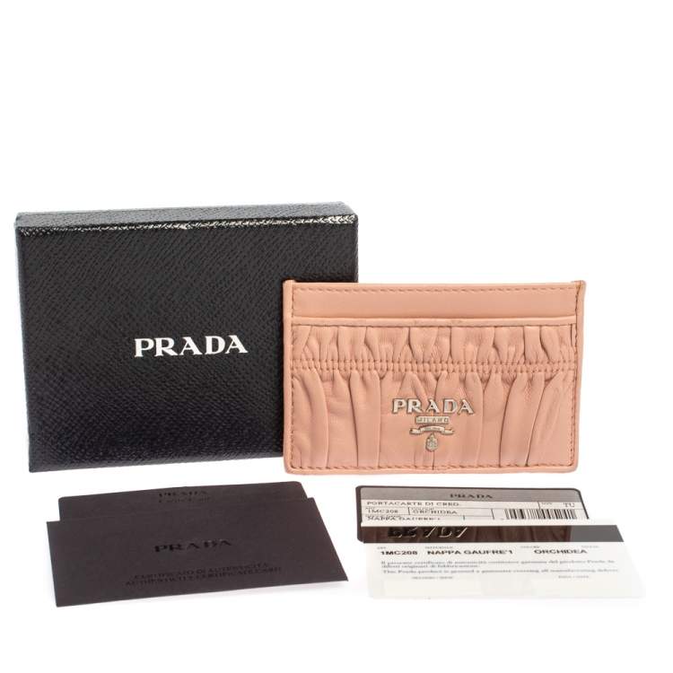 Pre Owned Prada Pink Nappa Gaufre Leather Card Holder