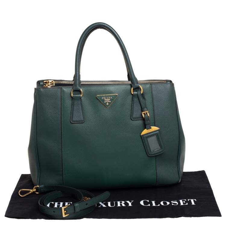 Pre Owned Prada Green Bicolor Saffiano Lux Leather Medium Galleria Tote