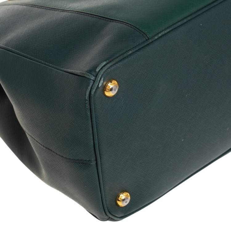Pre Owned Prada Green Bicolor Saffiano Lux Leather Medium Galleria Tote