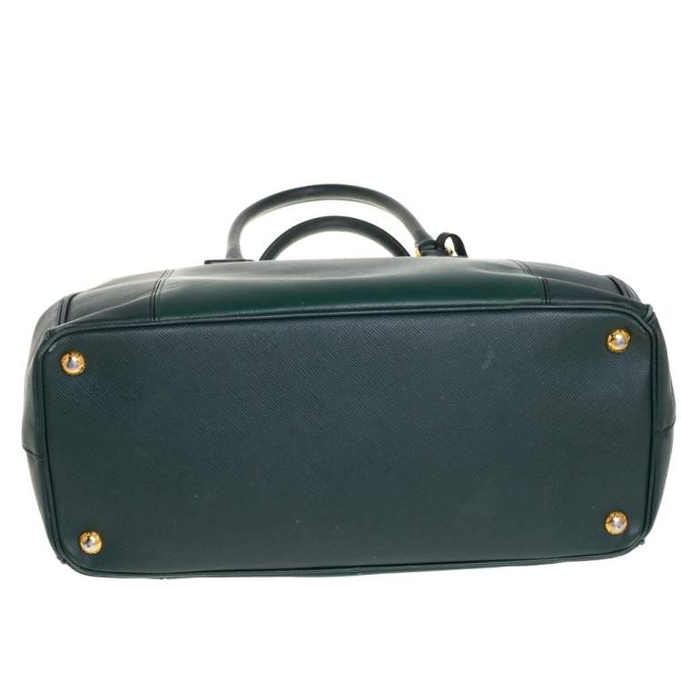 Pre Owned Prada Green Bicolor Saffiano Lux Leather Medium Galleria Tote