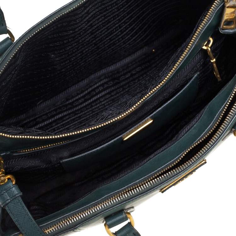 Pre Owned Prada Green Bicolor Saffiano Lux Leather Medium Galleria Tote