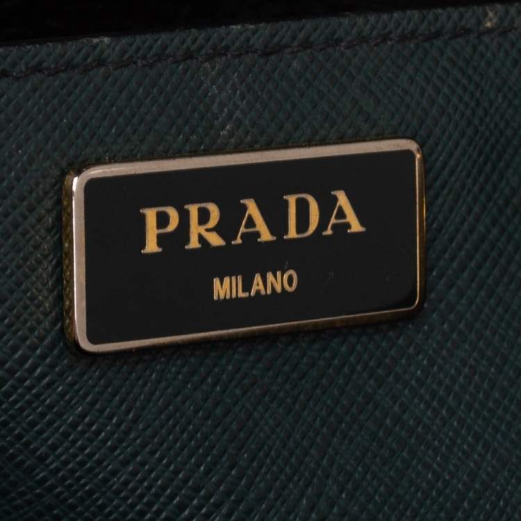 Pre Owned Prada Green Bicolor Saffiano Lux Leather Medium Galleria Tote