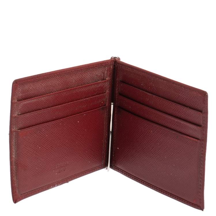 Prada Red Saffiano Lux Leather Money Clip Bifold Wallet Prada | TLC
