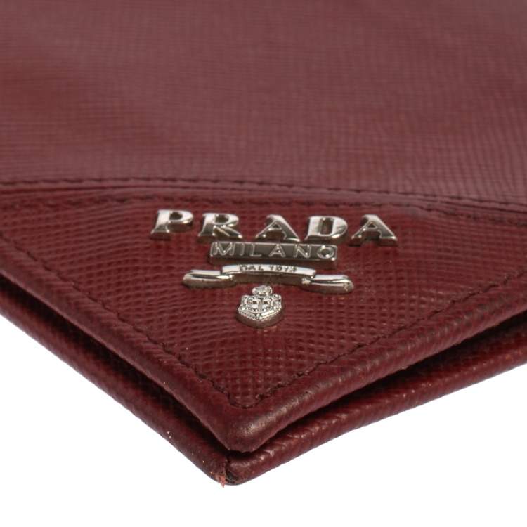 Pre Owned Prada Red Saffiano Lux Leather Money Clip Bifold Wallet