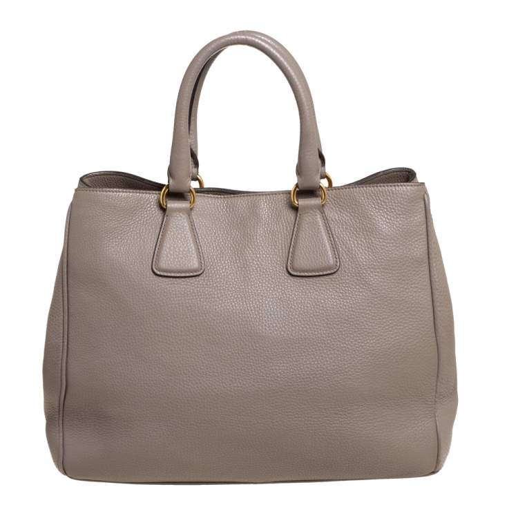 Pre Owned Prada Grey Vitello Daino Leather Shopper Tote