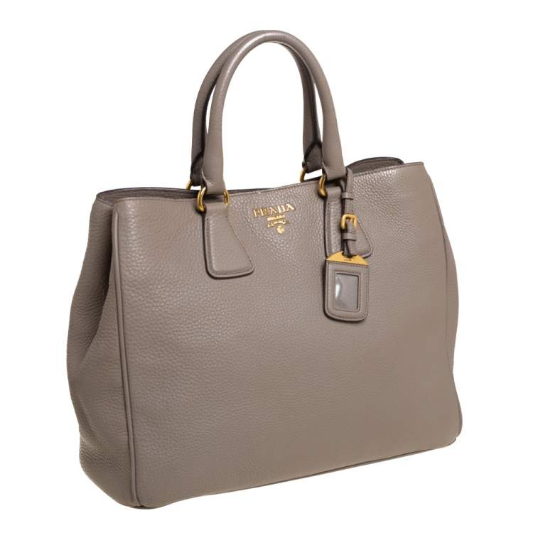 Pre Owned Prada Grey Vitello Daino Leather Shopper Tote