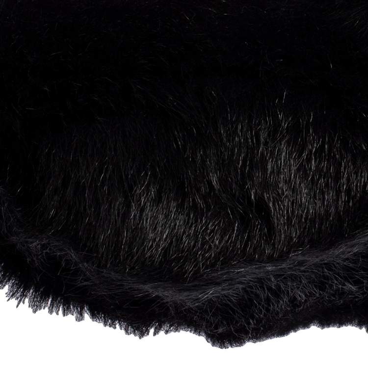 Pre Owned Prada Black Sheep Fur and Leather Buckle Flap Hobo 