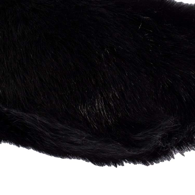 Pre Owned Prada Black Sheep Fur and Leather Buckle Flap Hobo 