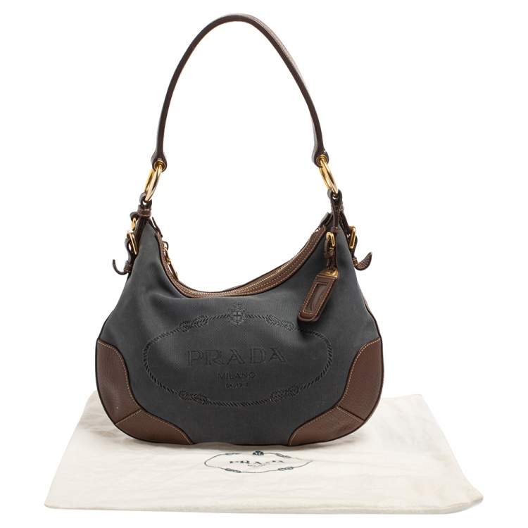Pre Owned Prada Blue/Brown Canvas and Leather Hobo