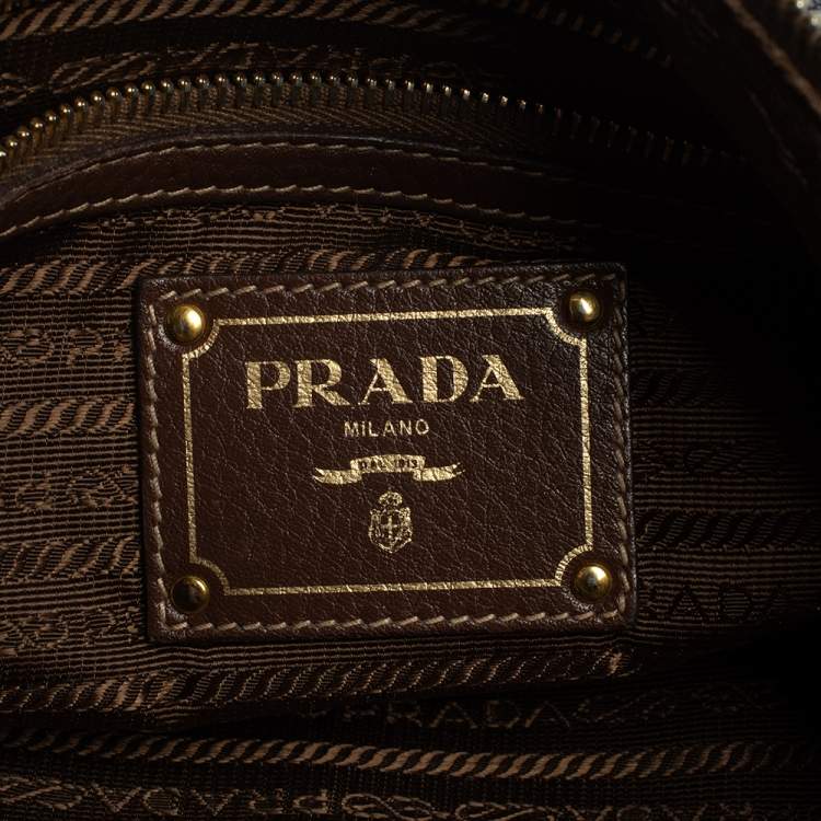 Pre Owned Prada Blue/Brown Canvas and Leather Hobo