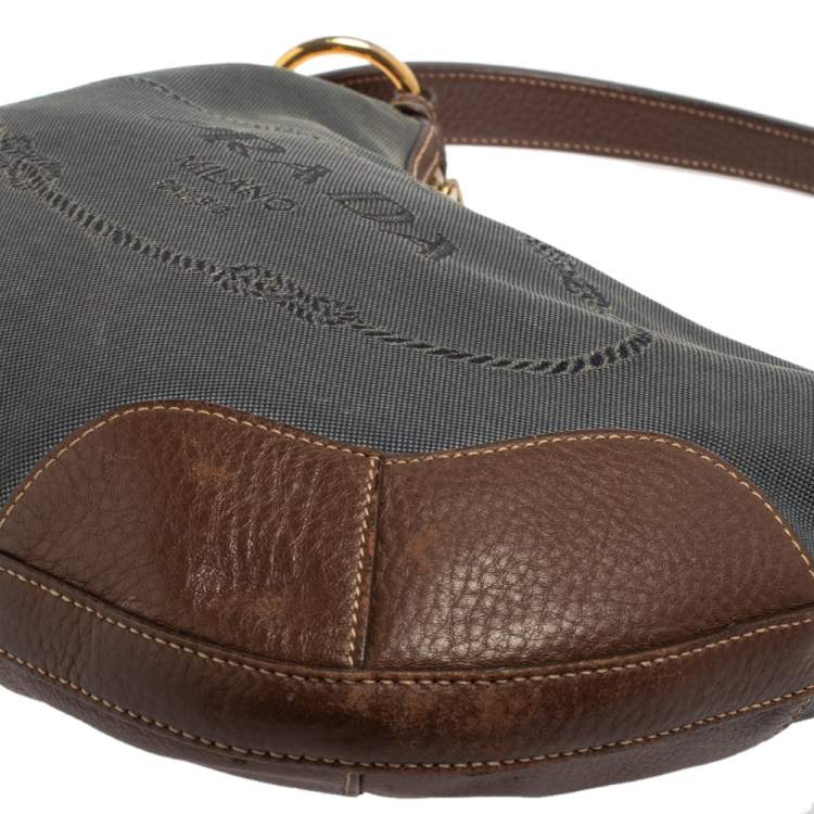 Pre Owned Prada Blue/Brown Canvas and Leather Hobo