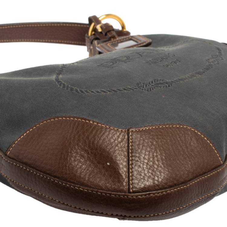 Pre Owned Prada Blue/Brown Canvas and Leather Hobo